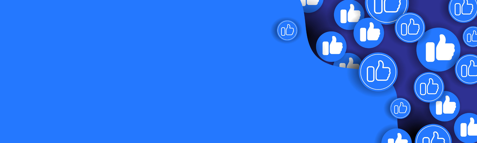 Hand-shaped icons giving thumbs-up against a blue background, representing social media engagement.